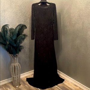Cachet black rhinestone and lace gown